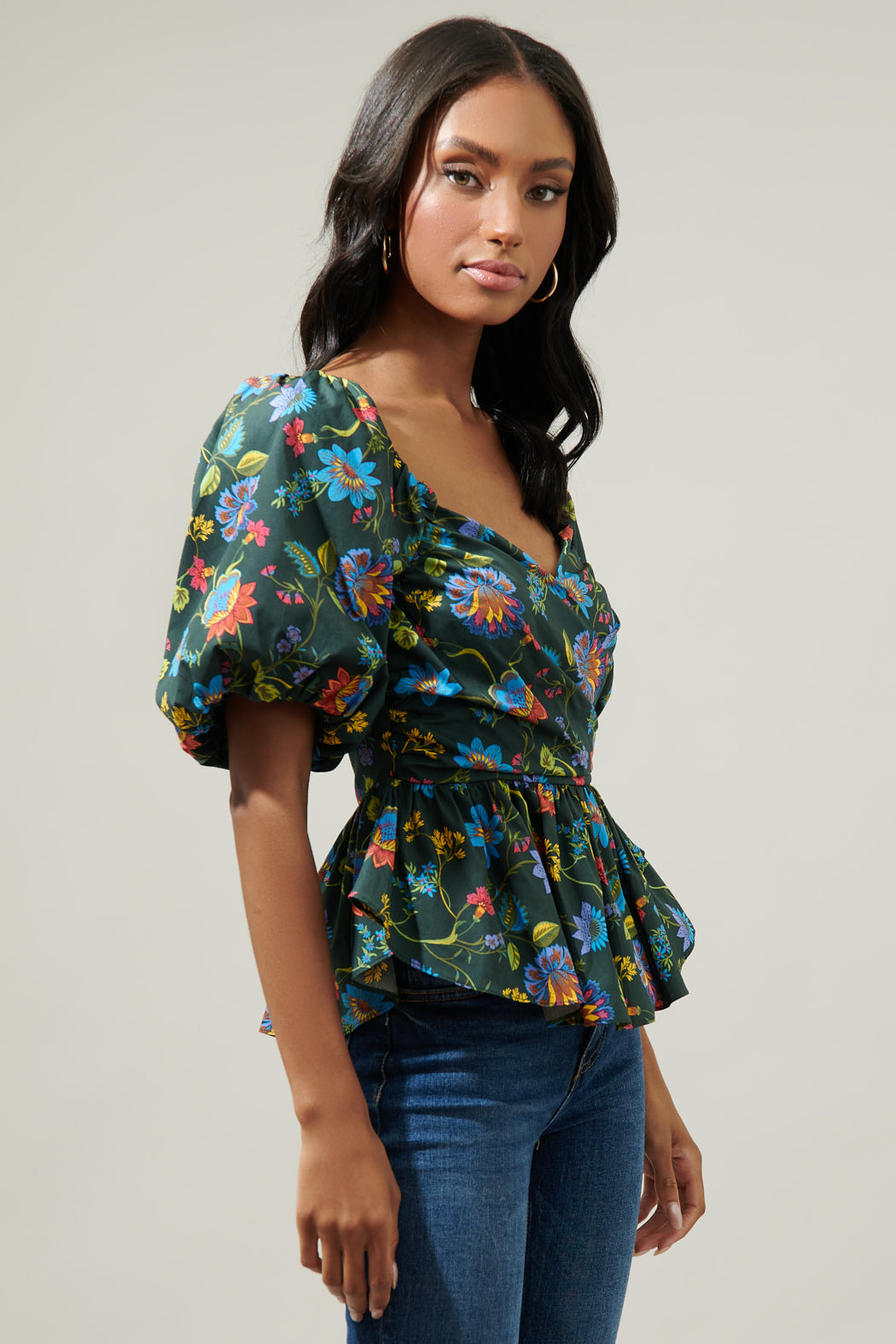 Topeaka Floral Theodora Surplice Peplum Blouse – Sugarlips