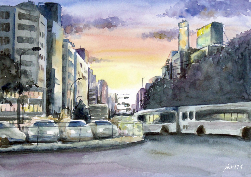 家路」「横浜赤レンガ倉庫の風景」「小樽運河の風景6」という水彩画3