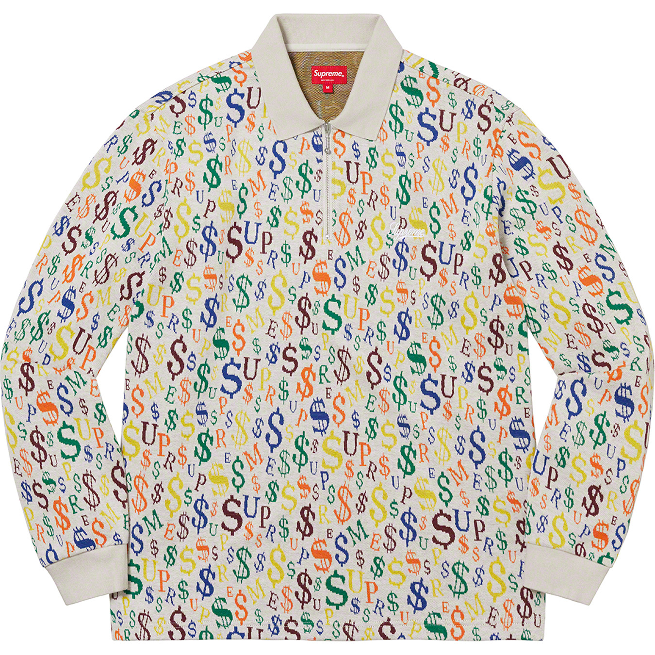 Currency Jacquard Zip L/S Polo | Supreme 22fw