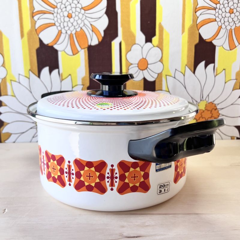 象印ホーロー両手鍋 レトロポップオレンジ 花柄モチーフ 20cm3.1ℓ