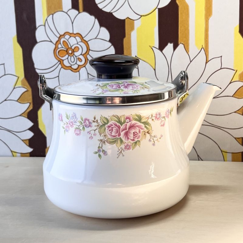 サンコーウェア SANKOWARE ピンクローズ柄ホーローケトル 花柄 薔薇