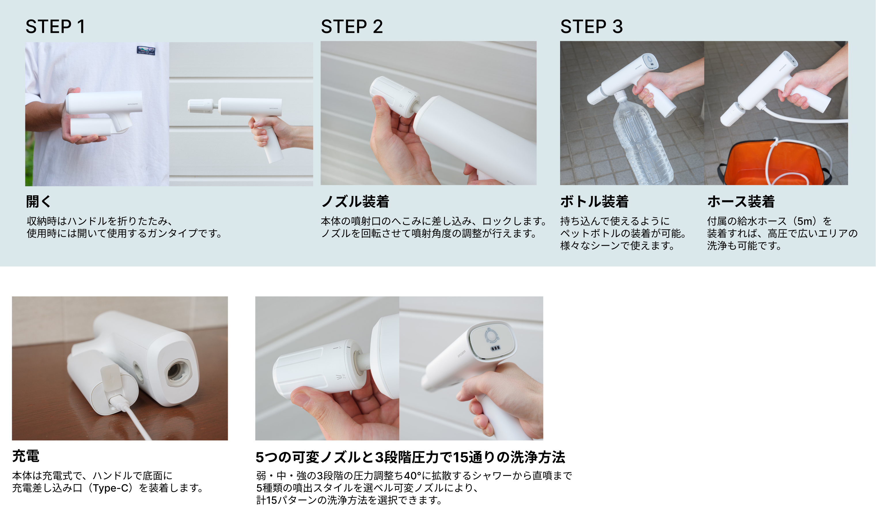 新色マットホワイトが登場 「ポケッタブル高圧洗浄機SWU-201 (WH)」 9
